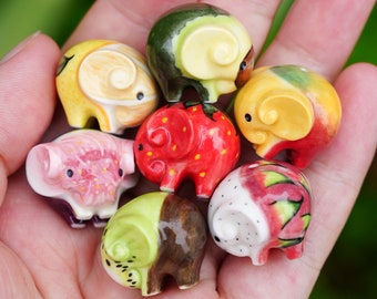 Tiny Ceramic Elephant, Fruit Elephant Figurines, Perfect Gifts For Mom, Perfect Gifts