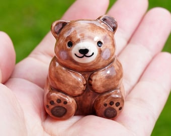 Ceramic Grizzly Bear, Brown Bear Figure, Bear Statue, Desk Decor, Woodland Animal Gift