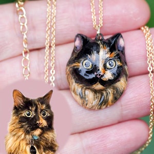 Custom Tortoiseshell Cat Necklace, Ceramic Calico Cat Pendant, Handmade Portrait Pet Jewelry