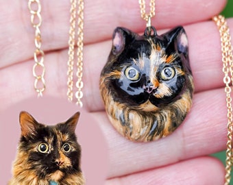 Custom Tortoiseshell Cat Necklace, Ceramic Calico Cat Pendant