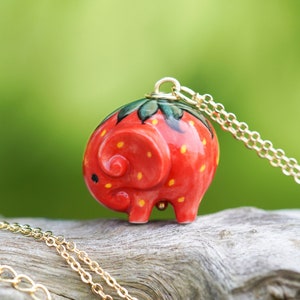 Strawberry Elephant Necklace, Foodie Gift, Daughter Mothers Gift, Sister Gift, Best Friend Gift