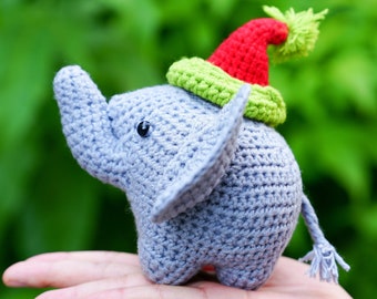 Christmas Crochet Gray Elephant, Baby Elephant, Handmade Amigurumi Elephant