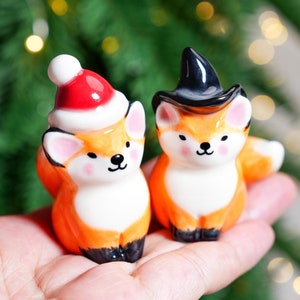 Cute Fox Figurine, Ceramic Fox, Hand-Painted with Detail, Woodland Home Decor, Fox lover gift