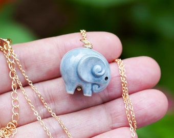 Tiny Gray Elephant Necklace, World's Smallest Elephant Figurine, Hand Painted