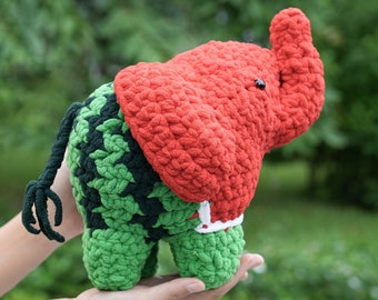 Crochet Watermelon Elephant, Amigurumi Elephant, Elephant Stuffed Animal, Handmade, Baby Shower