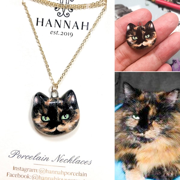 Collar de retrato de gato personalizado, colgante de gato personalizado, collar de gato lindo, encanto de collar de porcelana