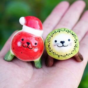Handmade Watermelon Seal Figurine, Seal Christmas Ornament, Perfect Gifts For Mom