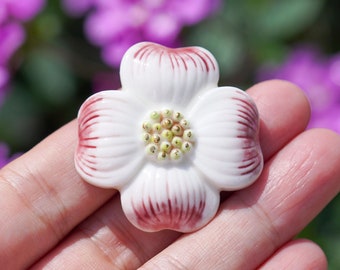 Flowering Dogwood Porcelain Pin: Botanical Spring Accessory