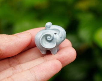 Tiny Gray Elephant Figurine, Elephant For Wealth And Luck Trunk Up, Gifts for Best Friends