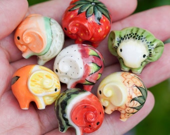 Super Tiny Elefruit Figurines, Porcelain Fruit Elephant Necklace, Unique Gifts