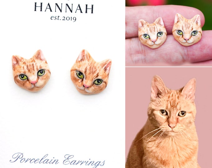 Personalized Cat Jewelry, Gifts Cat Portrait Necklace, Women Cat Lovers Earrings, Mother's Day Gift