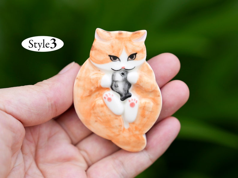 Ginger Cat Ceramic, Cat Porcelain, Orange Tabby Cat Miniature, Handmade Ceramic Animal image 4