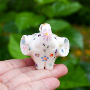 Lucky White Elephant With Flowers, Elephant For Wealth And Luck Trunk Up, Hand-Painted image 3