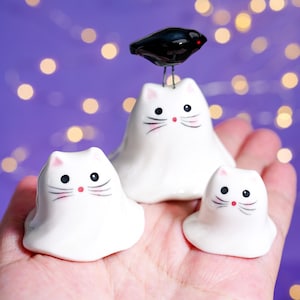 Halloween Cat Ghost Figurine, Halloween Decoration, Cat Lover Gift, Ceramic Figurine