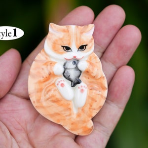 Ginger Cat Ceramic, Cat Porcelain, Orange Tabby Cat Miniature, Handmade Ceramic Animal image 2