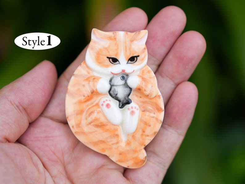 Ginger Cat Ceramic, Cat Porcelain, Orange Tabby Cat Miniature, Handmade Ceramic Animal image 2