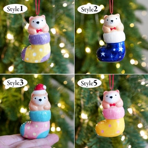 Handmade Ceramic Bear Figurines, Christmas Ornaments, Desk Decor, Animals Lovers Gift image 2