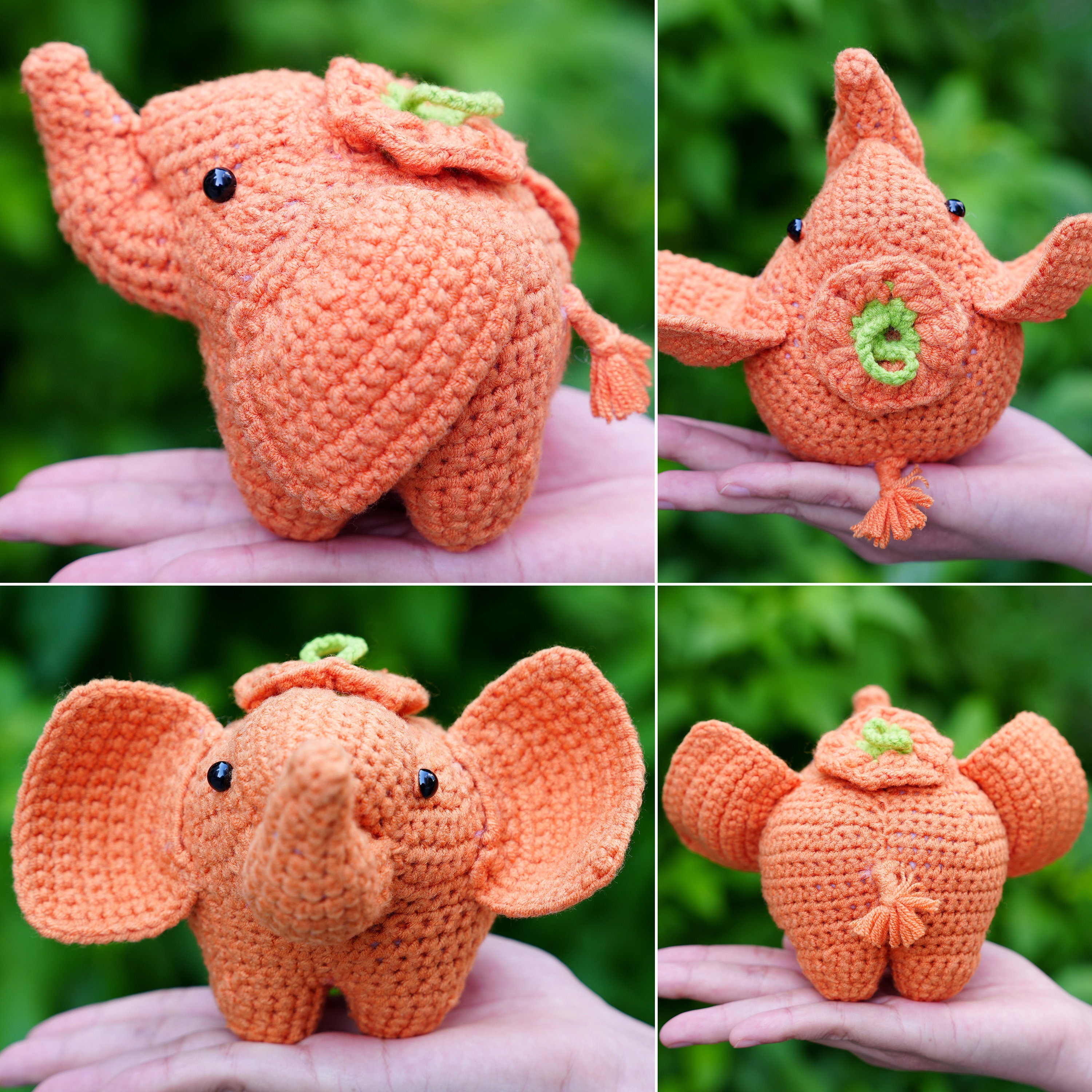 かぎ針編みのいちごの象の編みぐるみ：幸運のトランクアップ