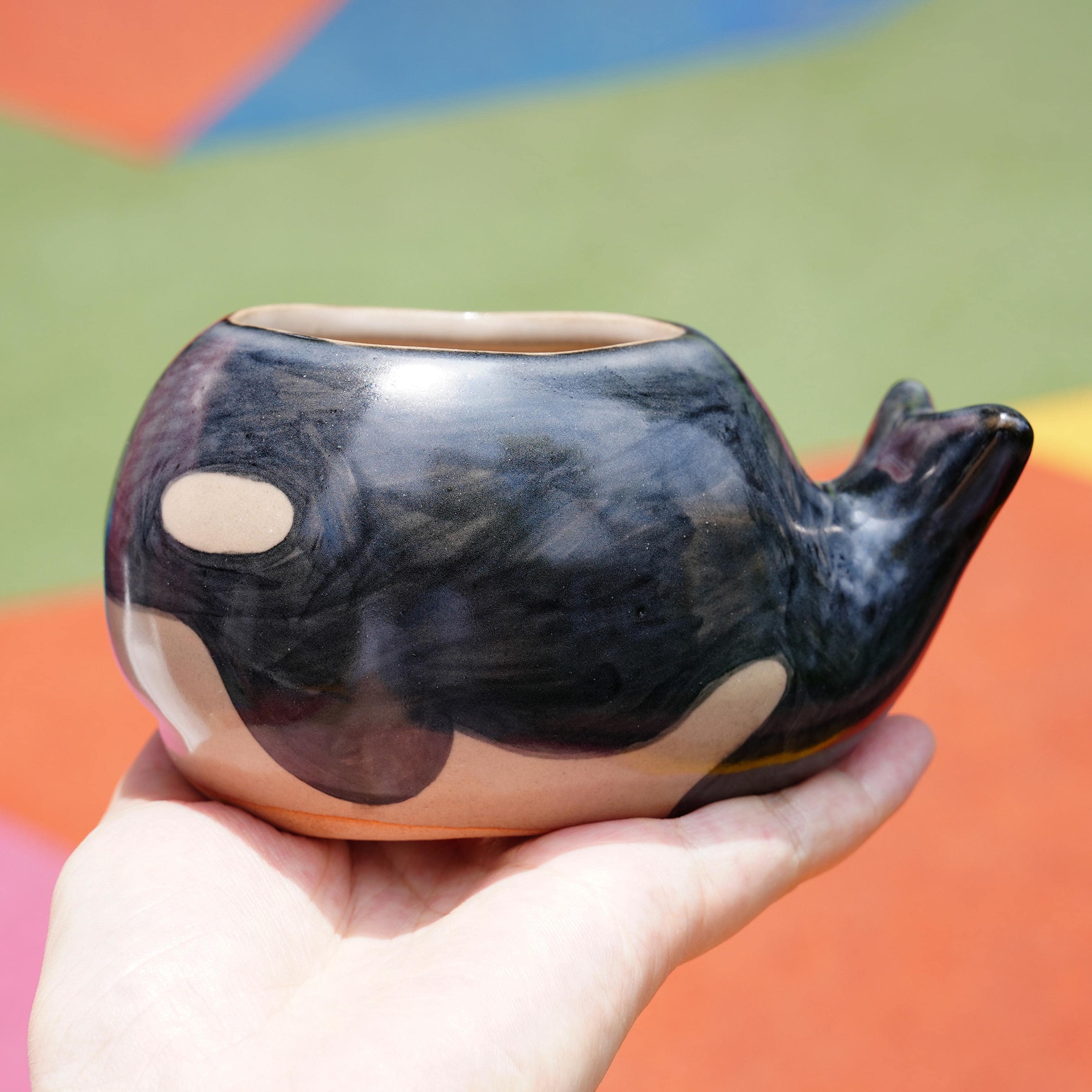 Orca Planter Pot, Ceramic Orca Figurine, Killer Whale Gifts, Sea Animal Pot, Gift for Mom
