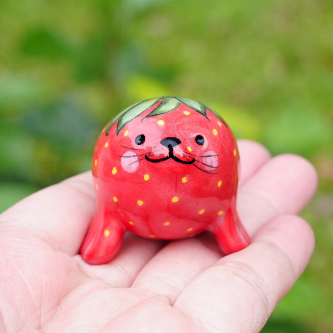 Cute Strawberry Seal Figurine, Ceramic Seal Figurine, Amazing Gifts