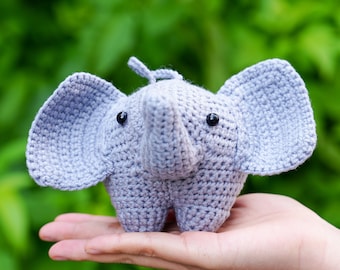 Cute Crochet Gray Elephant, Crochet Elephant Wear Hat, Amigurumi Elephant Gift