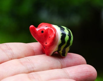 Handmade Lucky Watermelephants, Ceramic Elephant Figurine With Trunk Up, Adorable Elephant Gift