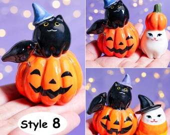 Figurine Chat Sur Citrouille En Céramique - Prête à Peindre (RTP) - Artisanat US