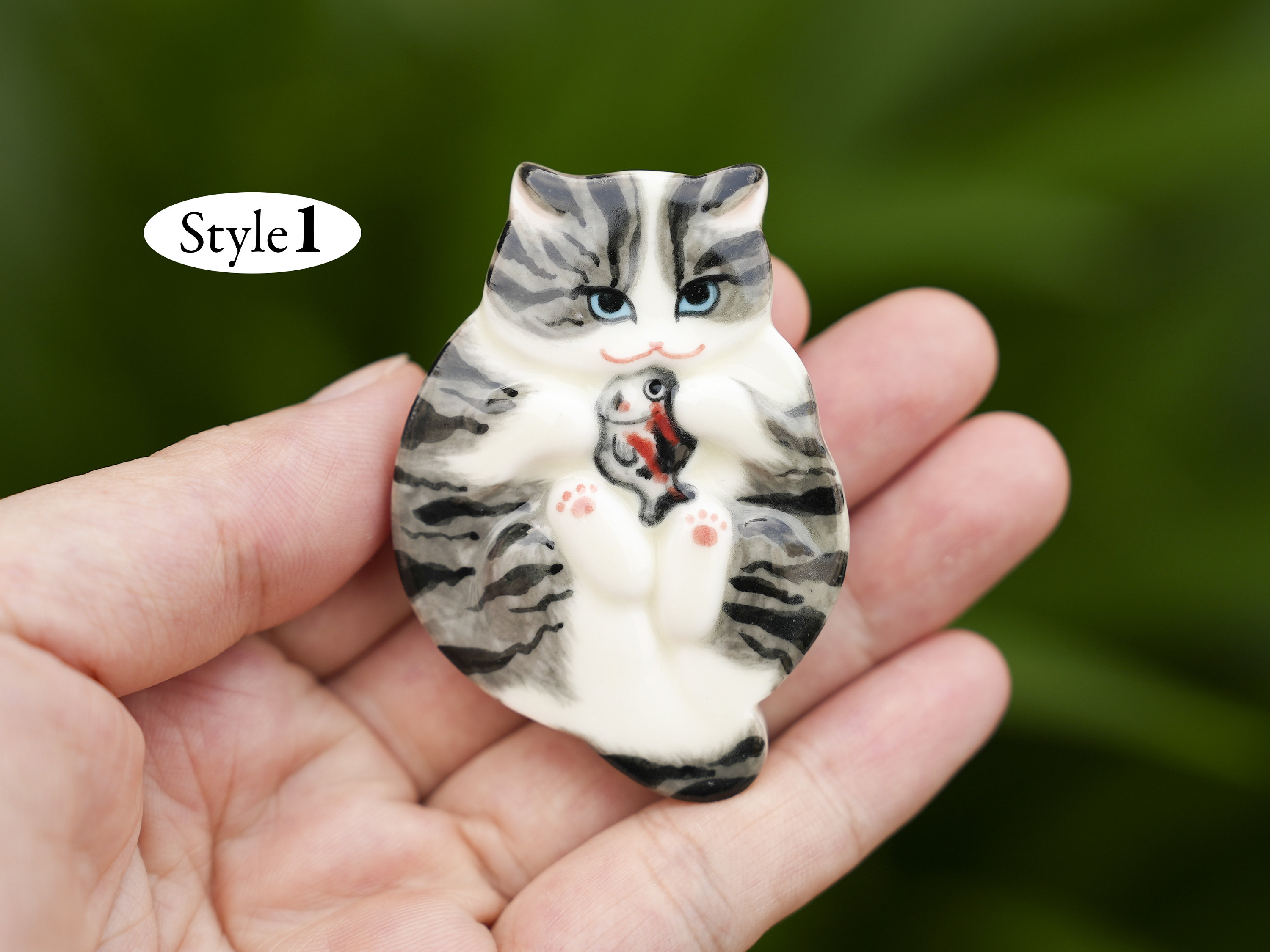 getigerte Katze Katze Katzenliebhaber Keramik Geschenk, getigerte handgemalte Katze, grau Figur,