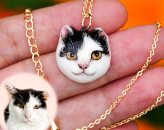 Custom Tuxedo Cat Necklace, Black And White Cat Pendant, Personalized Pet Portrait