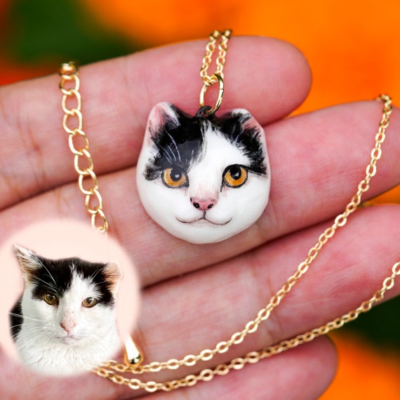 Custom Tuxedo Cat Necklace Black and White Cat Pendant