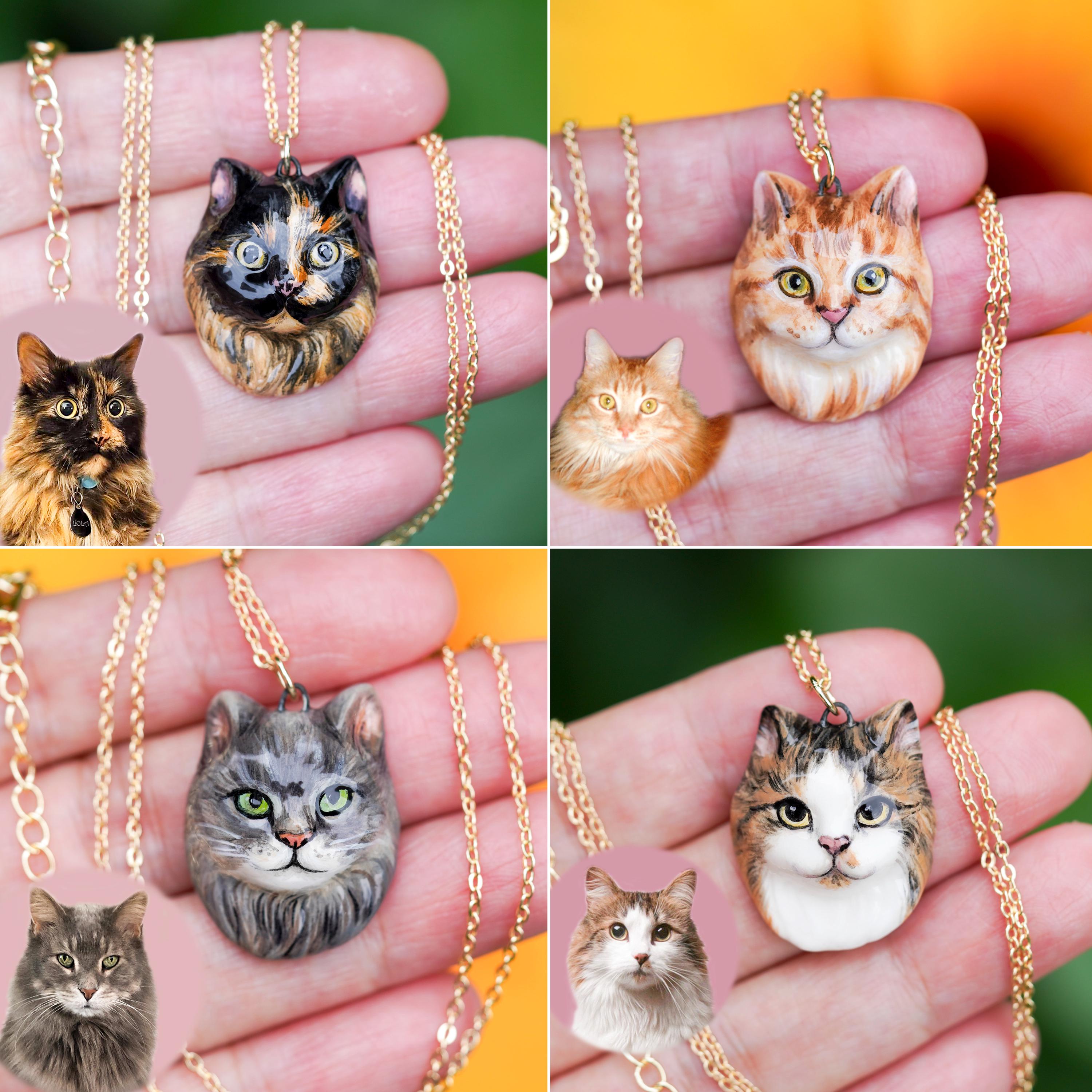 Custom Tortoiseshell Cat Necklace, Ceramic Calico Cat Pendant