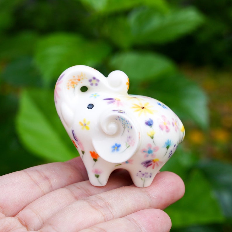 Lucky White Elephant With Flowers, Elephant For Wealth And Luck Trunk Up, Hand-Painted image 1