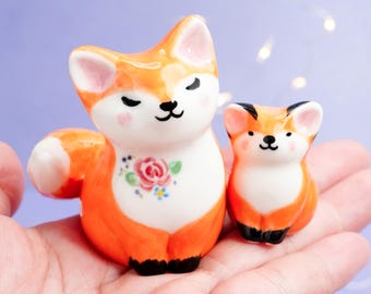 Vintage Bone China Red Fox Figurines: Miniature Family Set, Made