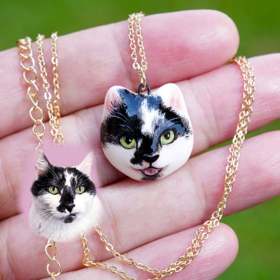 Custom Tortoiseshell Cat Necklace, Ceramic Calico Cat Pendant