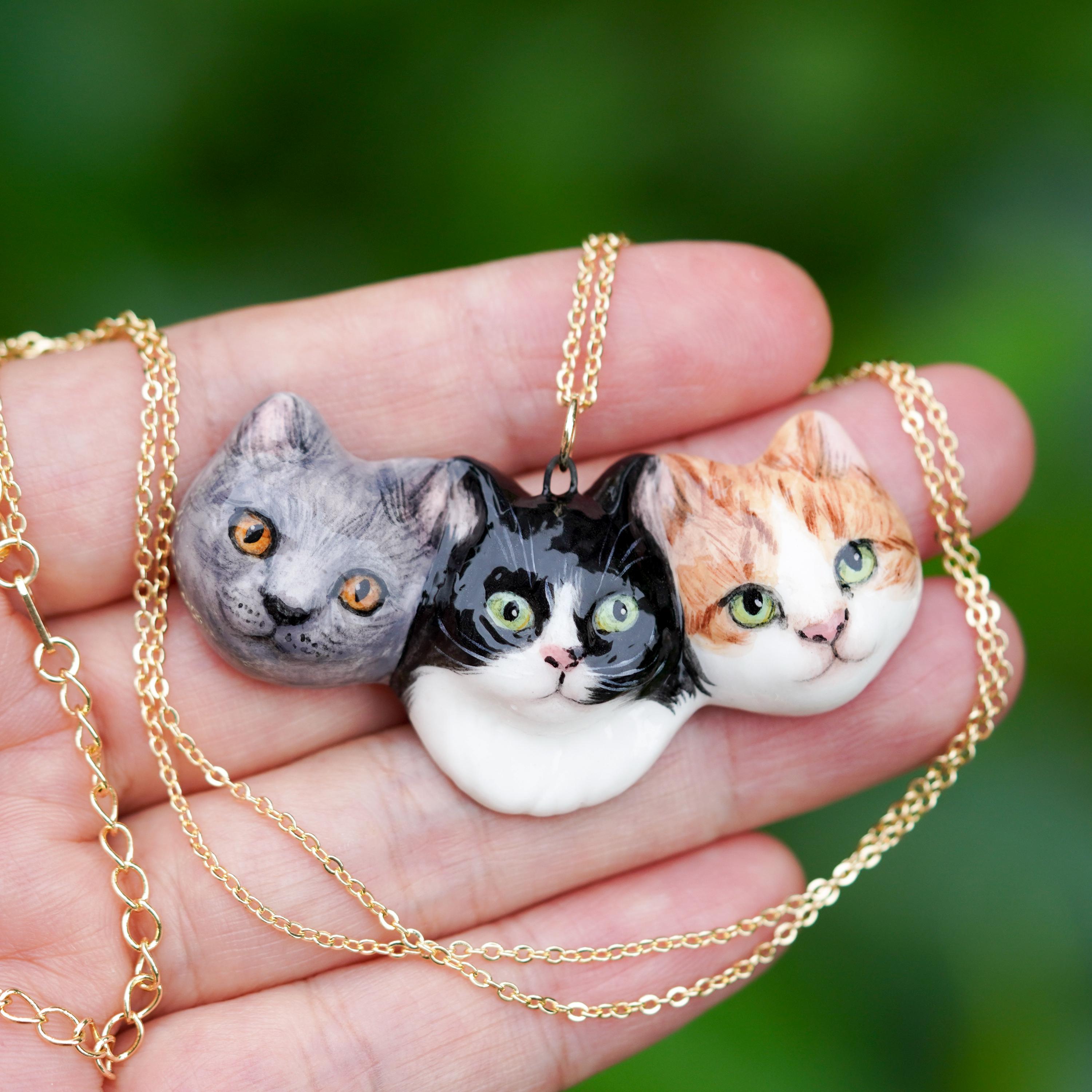 Custom Tortoiseshell Cat Necklace, Ceramic Calico Cat Pendant