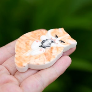 Ginger Cat Ceramic, Cat Porcelain, Orange Tabby Cat Miniature, Handmade Ceramic Animal image 6