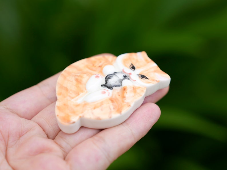 Ginger Cat Ceramic, Cat Porcelain, Orange Tabby Cat Miniature, Handmade Ceramic Animal image 6