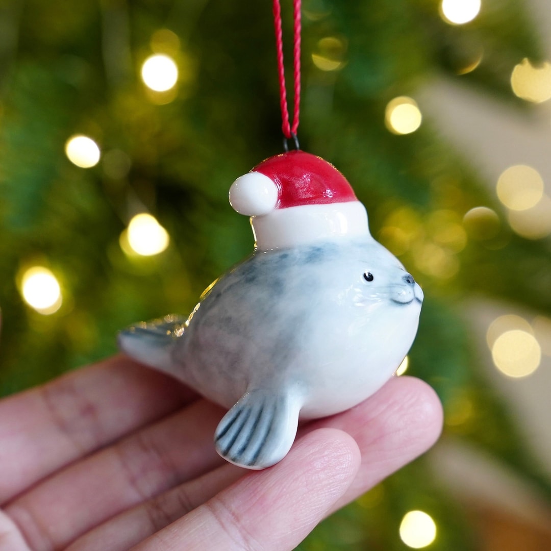 Handmade Seal Christmas Ornaments, Ceramic Seal Figurine, Cute Seal