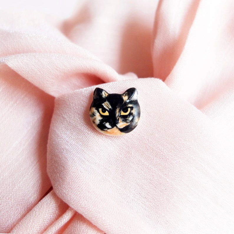 Tortoiseshell Cat Brooch, Tortoiseshell Cat Jewelry, Tortie Cat Jewellery Gift image 3