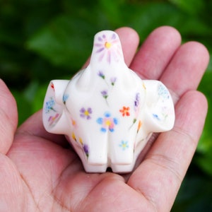 Lucky White Elephant With Flowers, Elephant For Wealth And Luck Trunk Up, Hand-Painted image 9