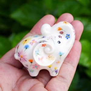 Lucky White Elephant With Flowers, Elephant For Wealth And Luck Trunk Up, Hand-Painted image 4