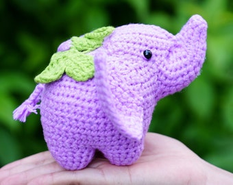 Cute Crochet Violet Elephant, Eggplant Elephant, Amigurumi Purple Elephant