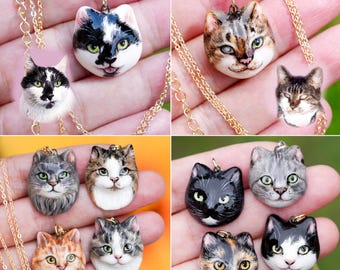 Custom Tortoiseshell Cat Pendant, Handmade Porcelain Pet Portrait