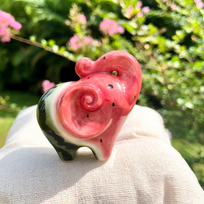 Lucky Ceramic Watermelephants, Elephant For Wealth And Luck Trunk Up, Housewarming Gift, Home Decor image 1