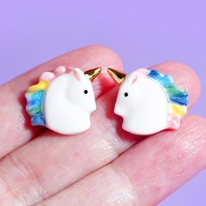 Unicorn Earrings, Porcelain Earrings, Mythical Horse, Fantasy Horse Jewelry, Unicorn Lover Gift