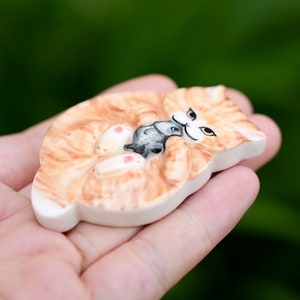 Ginger Cat Ceramic, Cat Porcelain, Orange Tabby Cat Miniature, Handmade Ceramic Animal image 5