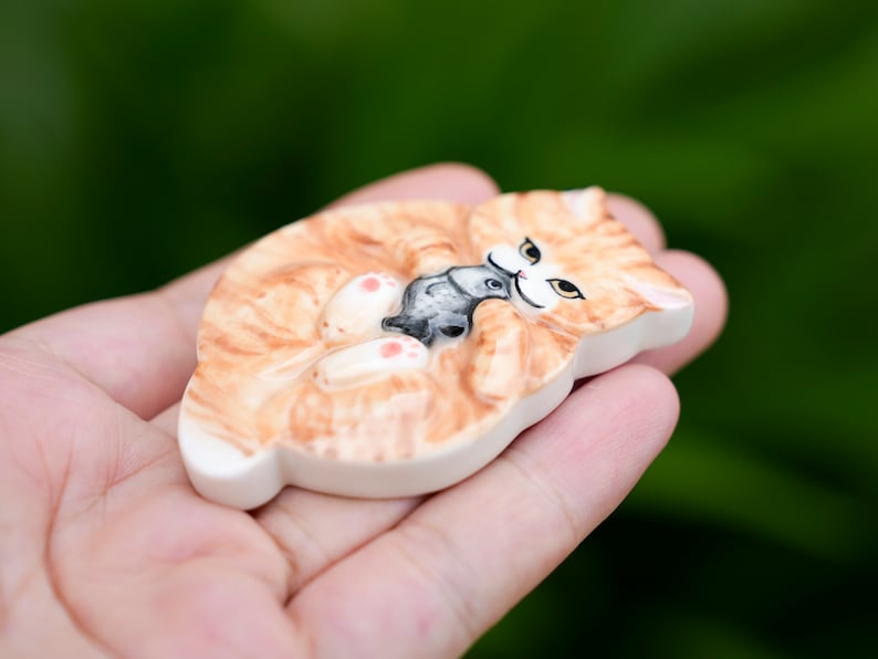 Ginger Cat Ceramic, Cat Porcelain, Orange Tabby Cat Miniature, Handmade Ceramic Animal image 5