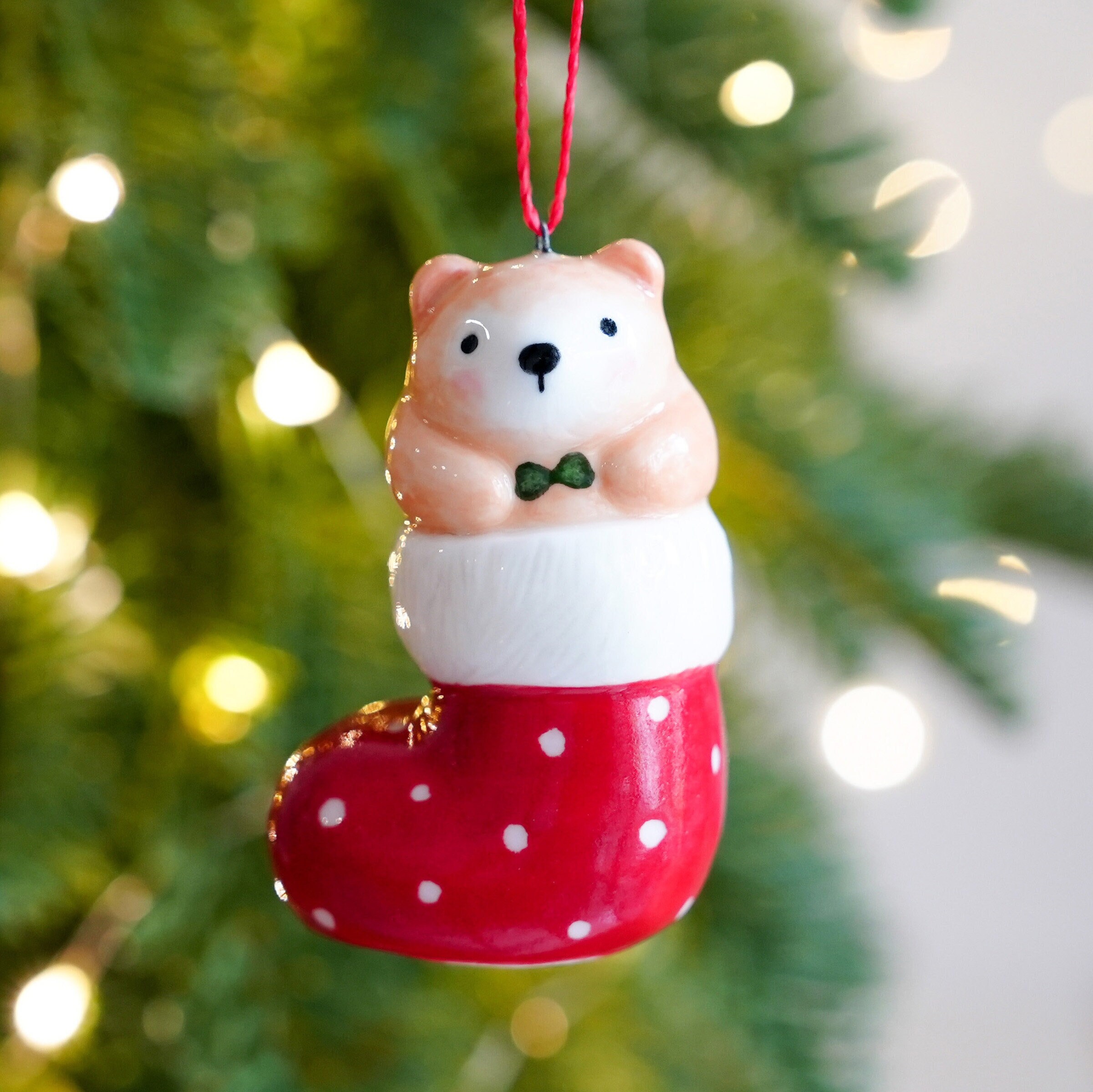 Holiday Bear in Stocking Ornament, Ceramic Bear Ornament, Amazing Christmas Gifts