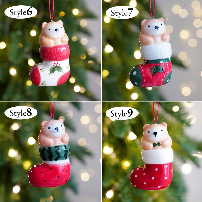 Handmade Ceramic Bear Figurines, Christmas Ornaments, Desk Decor, Animals Lovers Gift image 3