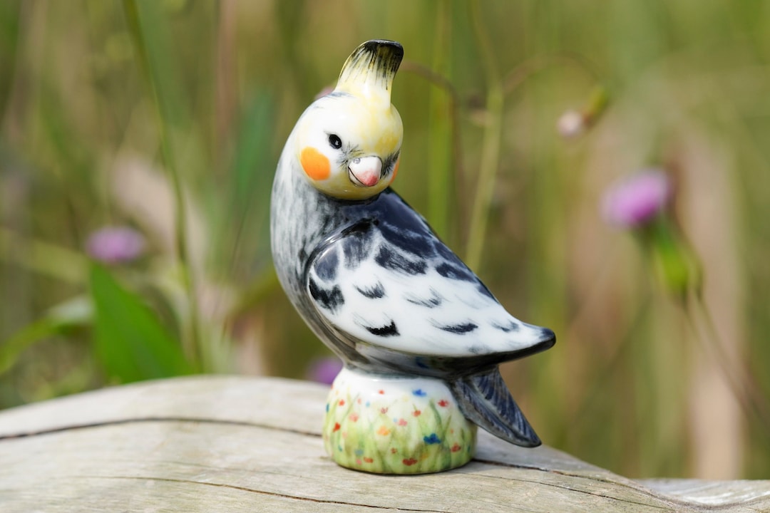 Porcelain Lutino Cockatiel Figurine, Cockatoo Figurine Decoration